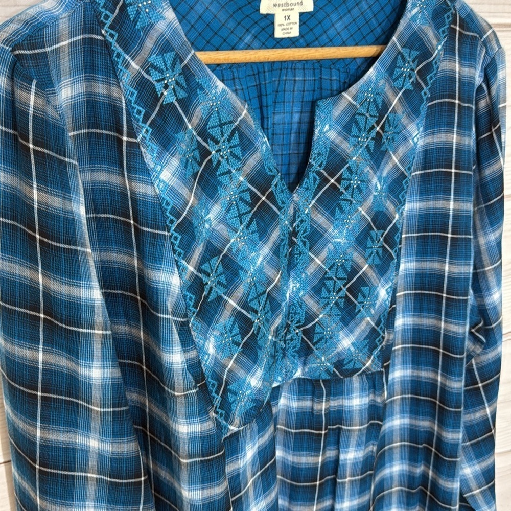 NWOT Westbound Teal Plaid Tunic Top Size 1X - Picture 3 of 6